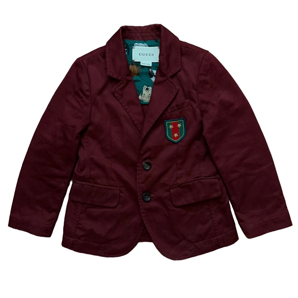 Gucci Formal Blazer Jacket Sports Coat Crest Logo Italy Burgundy Boys Size 4
